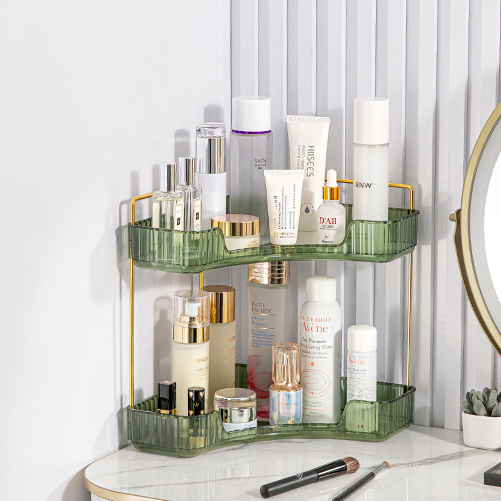 2 Tier Corner Bathroom Counter Makeup Storage Rack