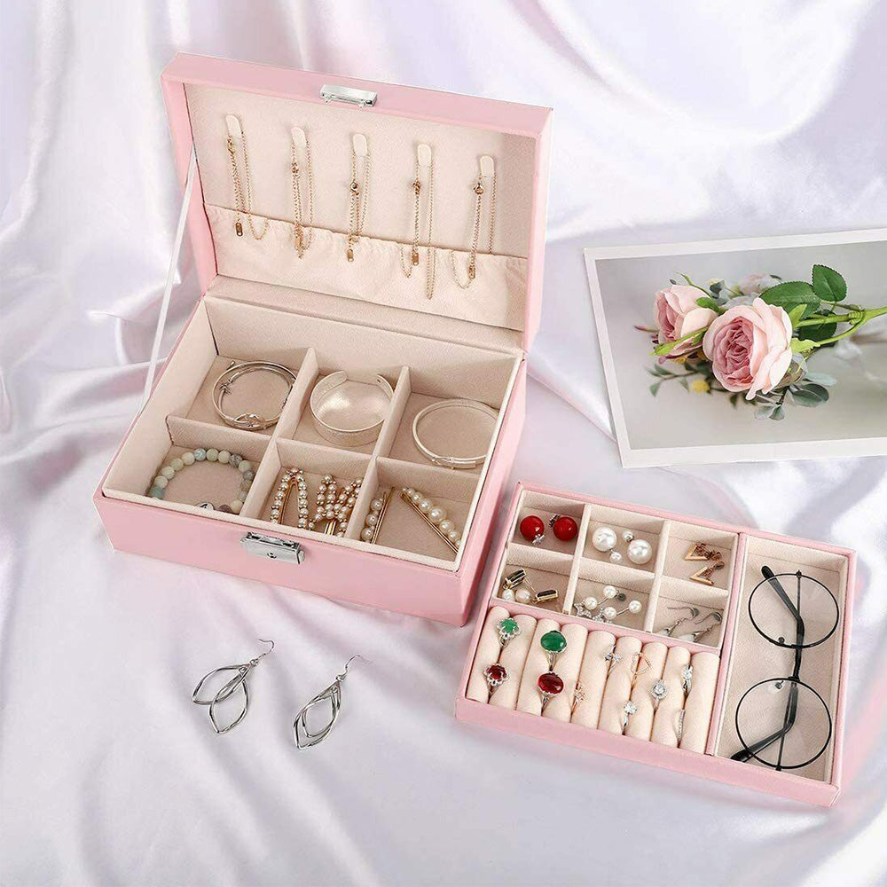 Jewellery Organiser Case Box Holder Storage Earring Ring Display with Lock and Key