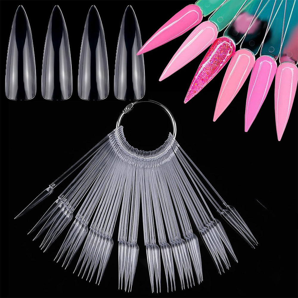 100 PCS Clear Nail Swatch Sticks with Ring Nail Art Swatch Set for Polish Display
