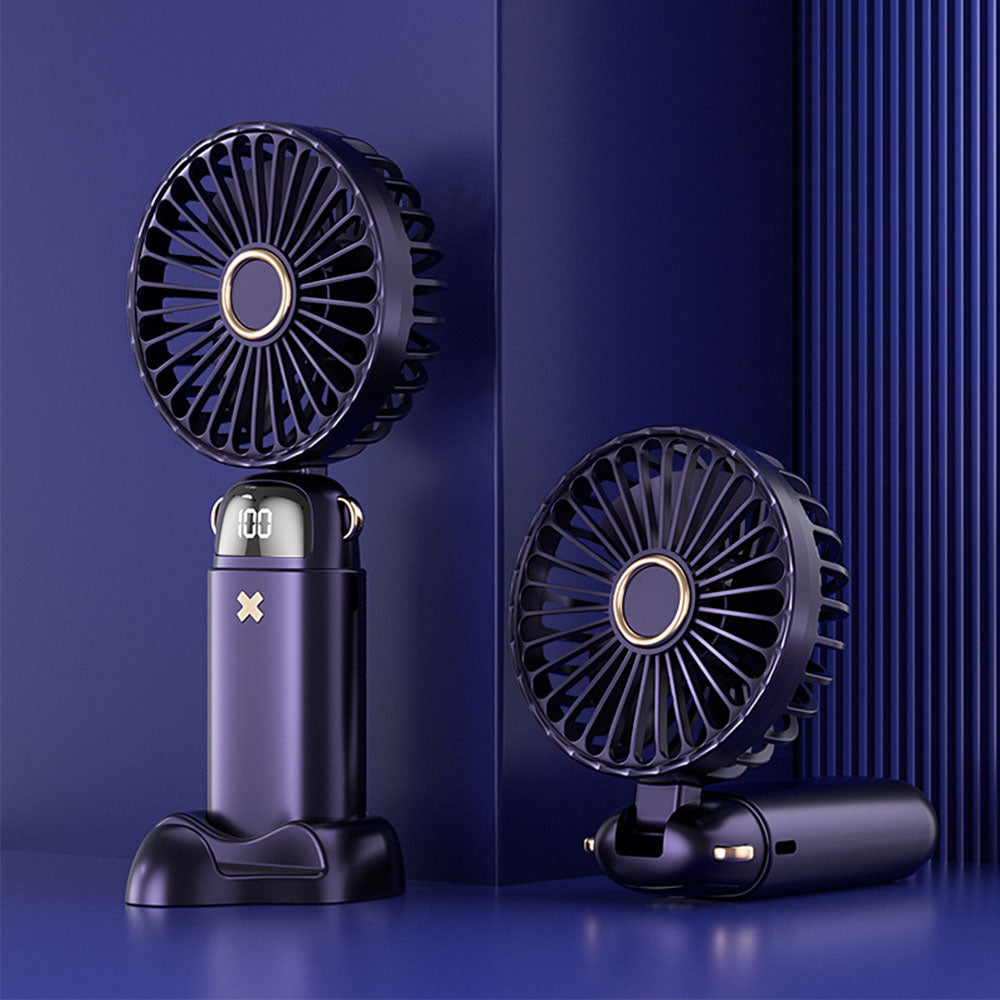 Handheld Fan With LED Display Foldable Hanging Neck Fan Rechargeable Portable Fan