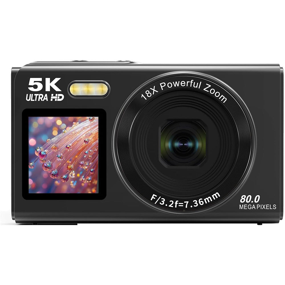 5K HD Dual Screen Digital Camera Point and Shoot Selfie Camera with LED Fill Light