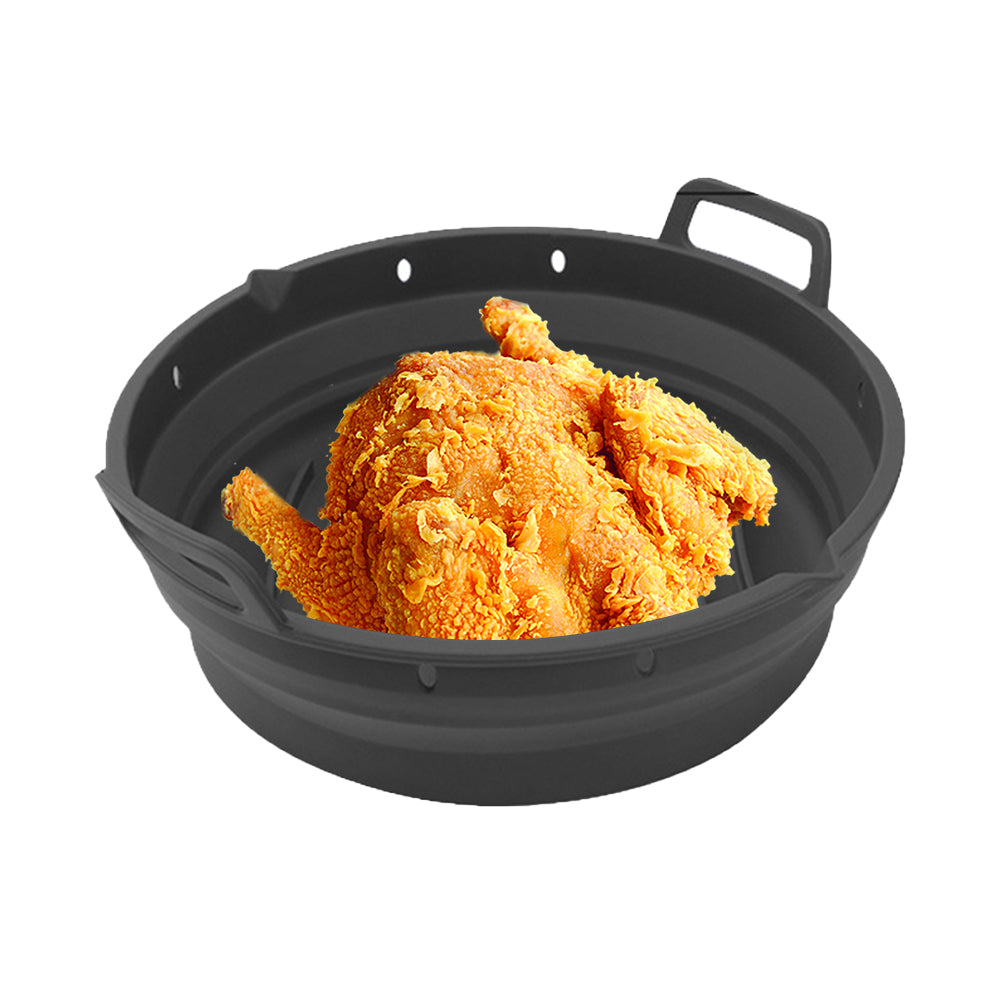 Reusable Foldable Round Silicone Air Fryer Baking Tray with Handles