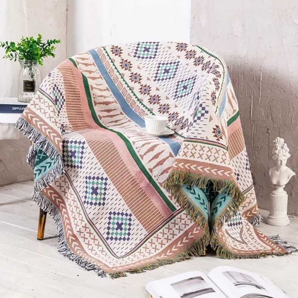 130x160cm Aztec Throw Blanket Bohemian Sofa Throw Blanket with Tassels