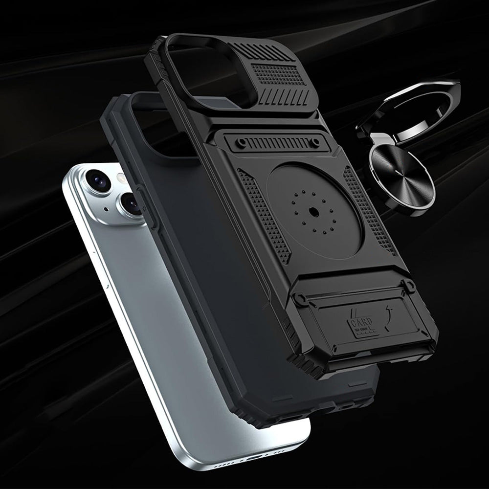 Wallet Card Slot Shockproof Protective Case for iPhone 17 and 18 Series-Black