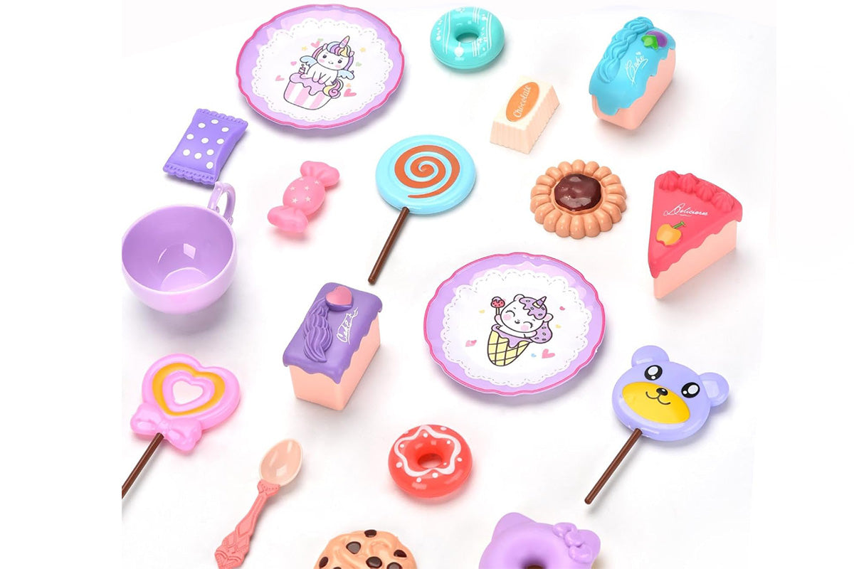 Pretend Play Tea Party Set with Dessert and Carrying Case for Role Play