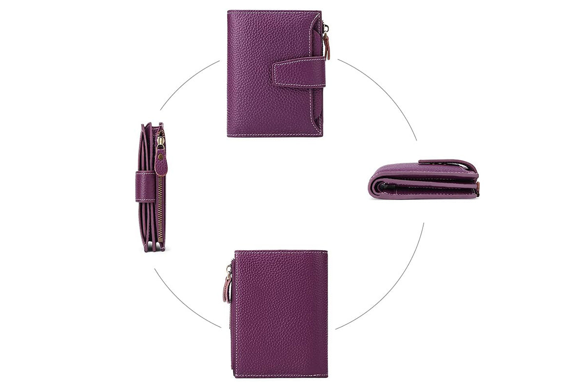 Genuine Leather Women's Wallet Short RFID Blocking Purse with Zipper