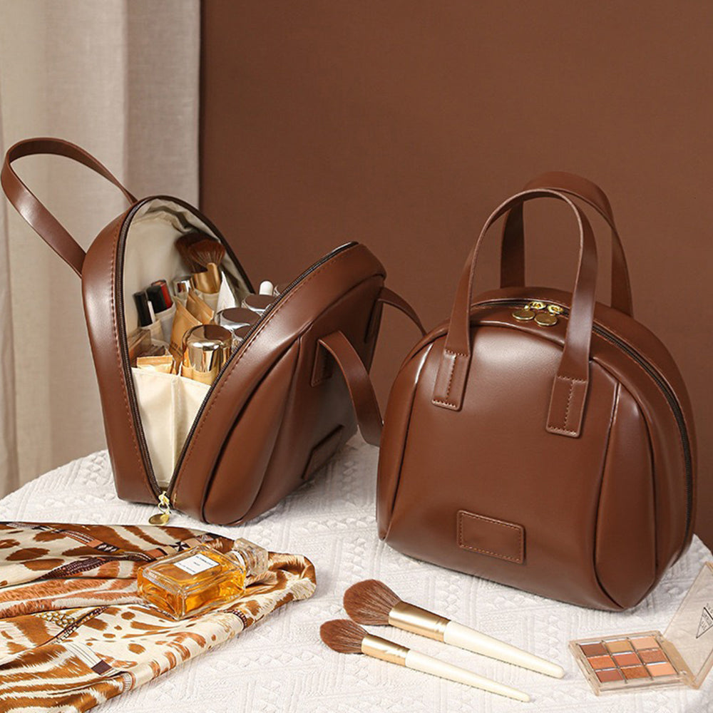 Portable PU Leather Cosmetic Bag with Handle