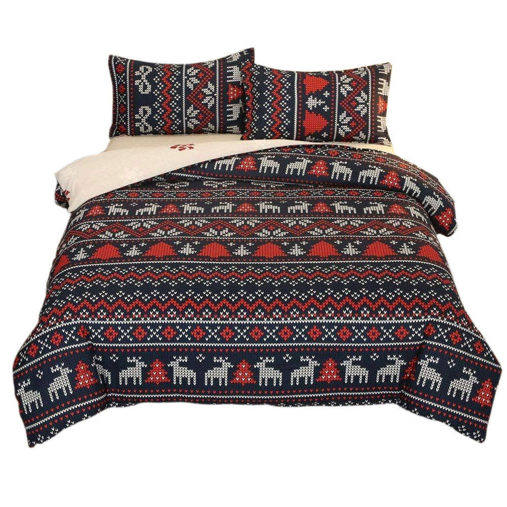 Christmas Pattern Quilt Duvet Doona Cover Set Single Double Queen King Size Bedding Set