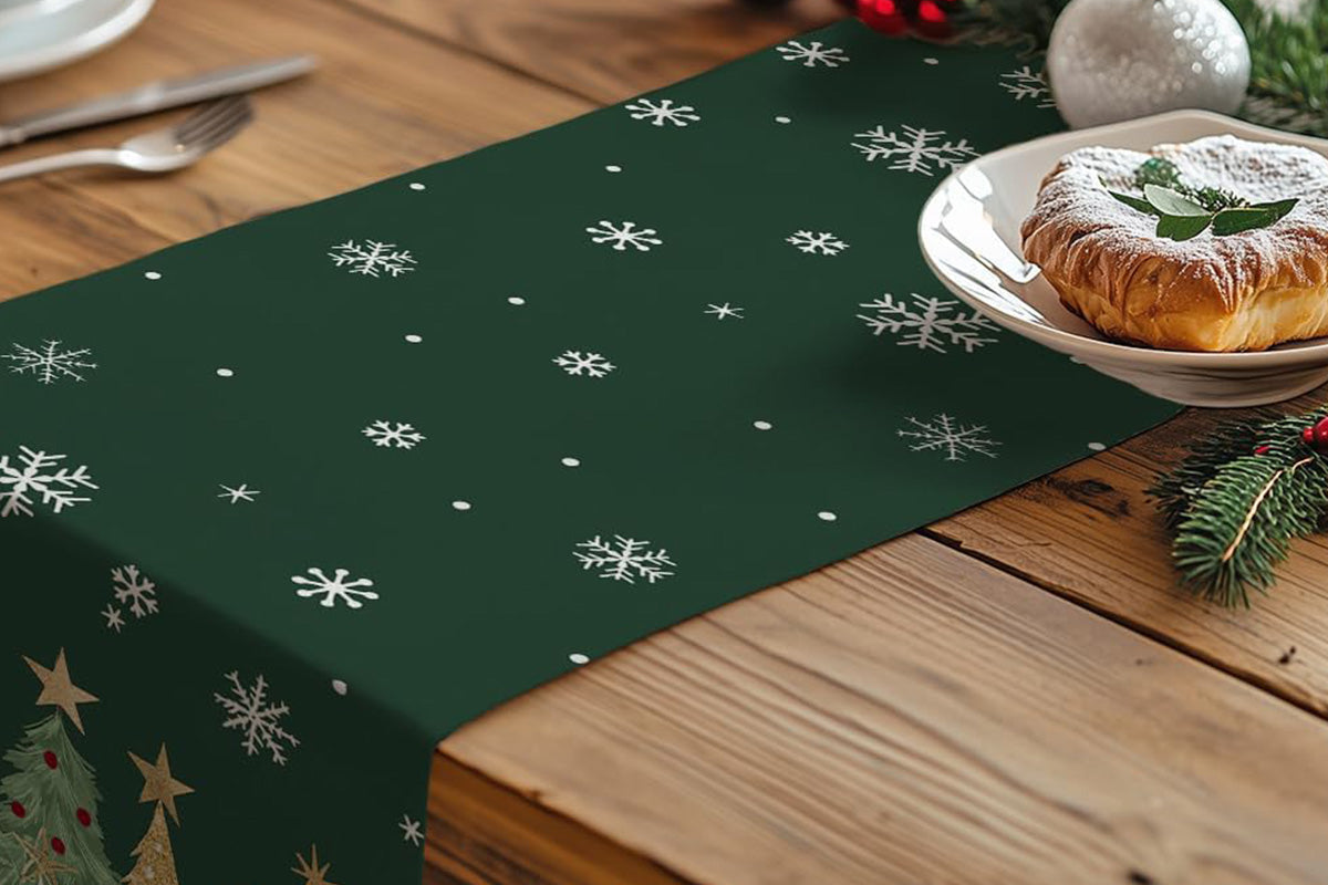 Christmas Table Runner Xmas Trees Tablecloth Cover For Kitchen Dinner Party