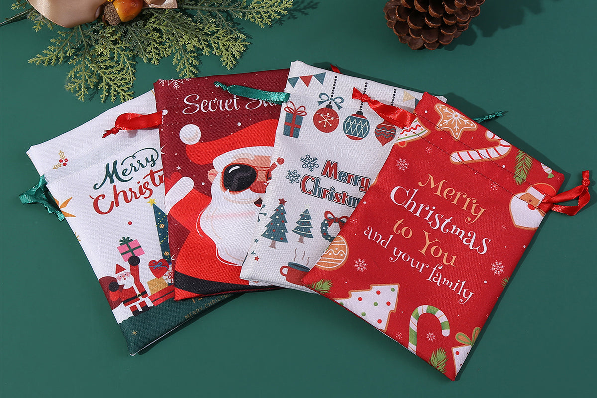 10Pcs 40x30cm Christmas Drawstring Bags Christmas Sack Holiday Wrapping Sacks