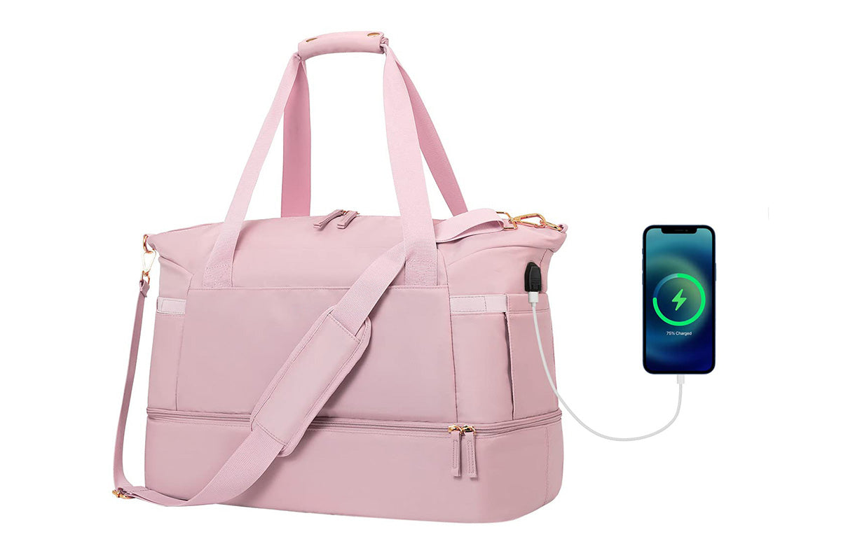 37L Women Fitness Travel Bag Waterproof Pocket USB Charging Carry On Overnight Bag