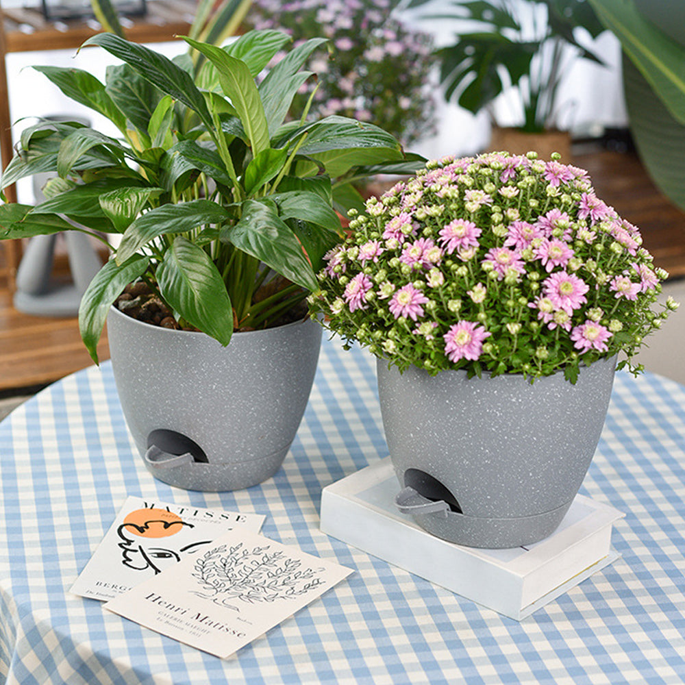 3Pcs Round Self Watering Planters Pot with Drainage Hole and Tray