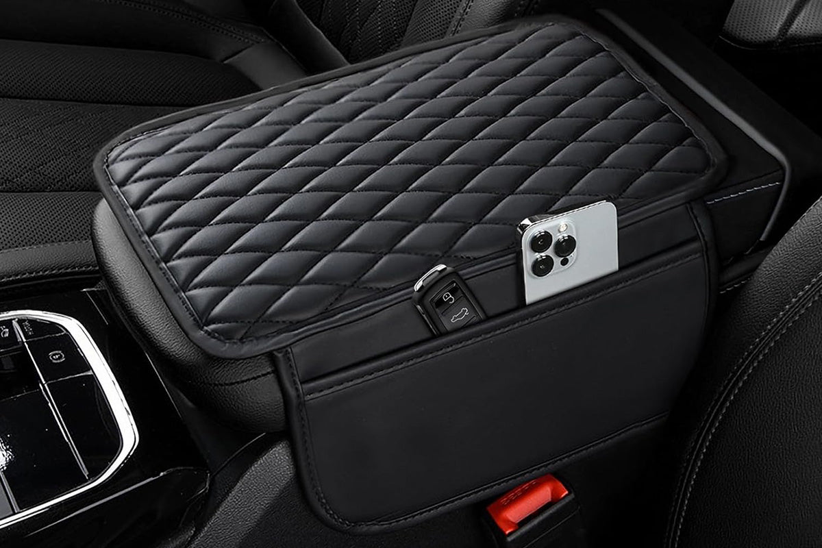 Microfiber Leather Car Center Console Cover Car Arm Rest Cover with 2 Storage Bags
