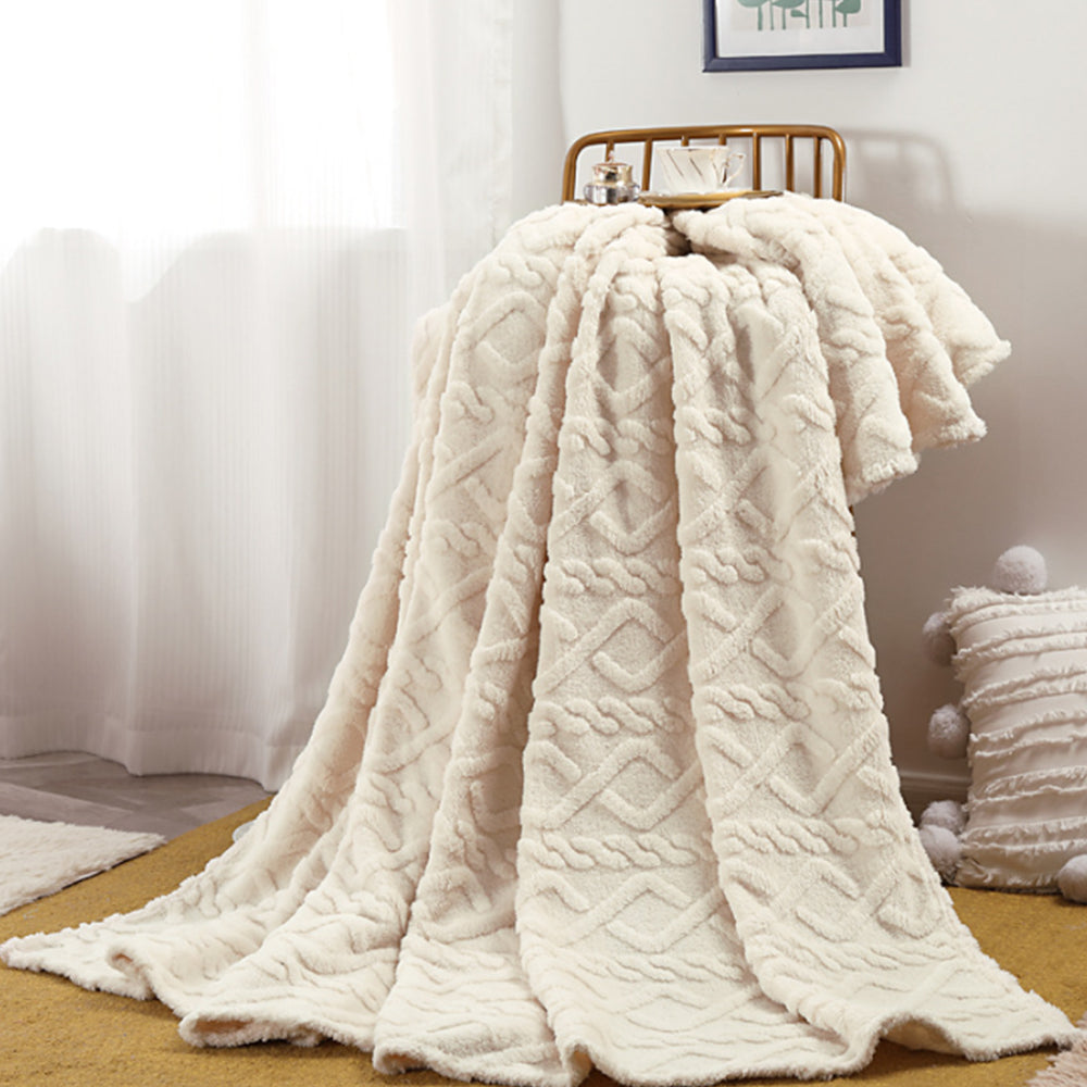 2Pcs Soft Warm Reversible Faux Long Plush Blanket