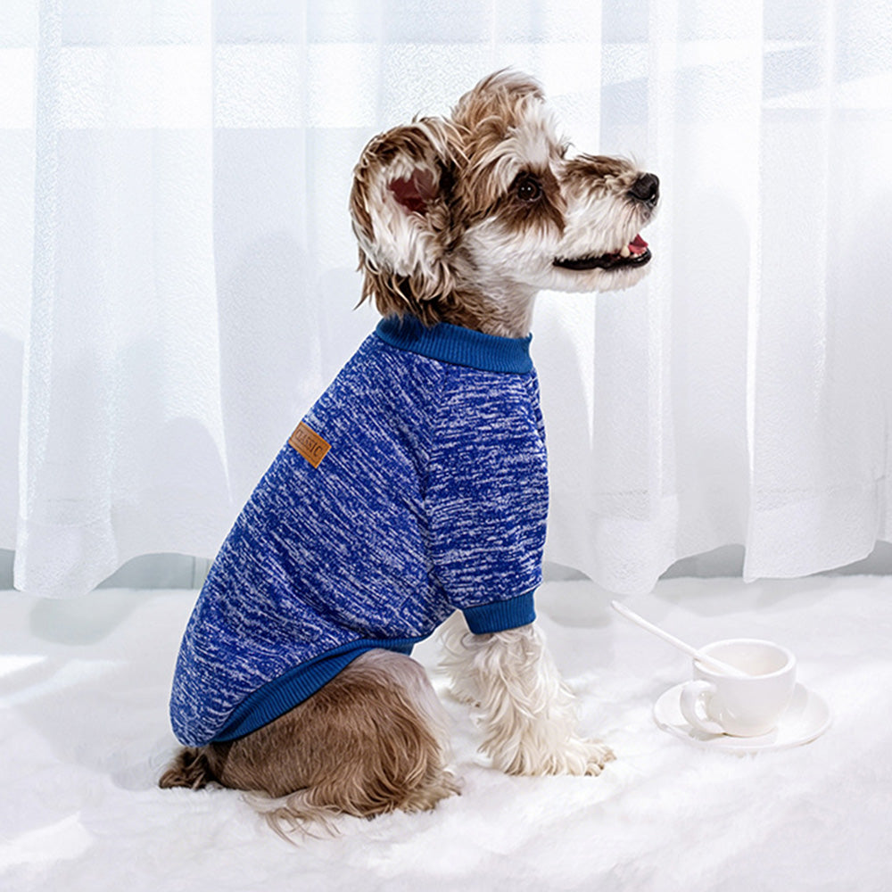 Dog Sweatshirt Pullover Classic Round Neck Soft Clothes for Small Medium Dogs Cats-Blue