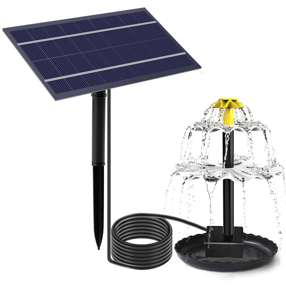 4W 3 Tiered Multifunctional Solar Bird Bath Fountain for Courtyard Patio Balcony