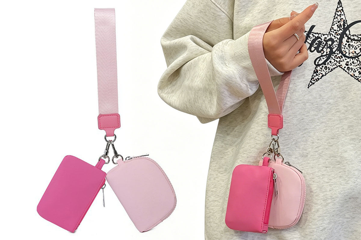 2-In-1 Dual-Pouch Wristlet Zipper Pouch Set Wallet Coin Purse Card Holder