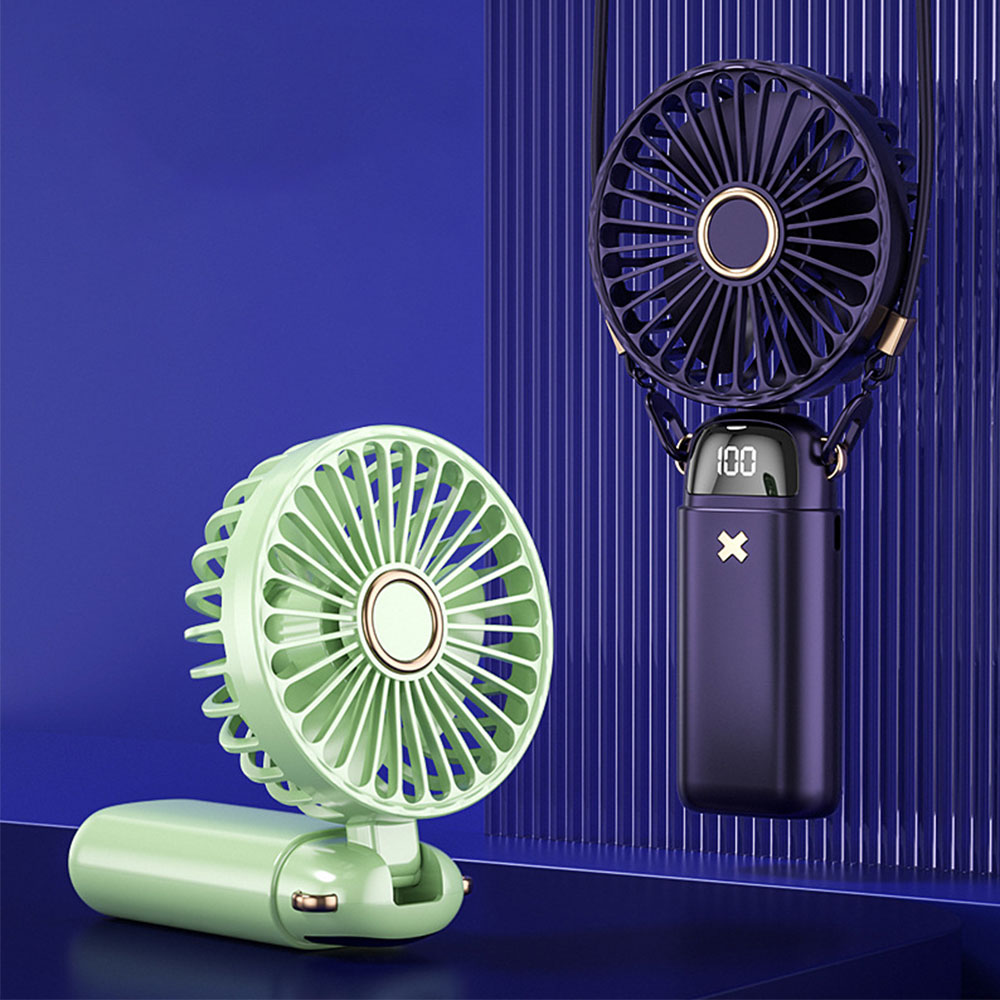 Handheld Fan With LED Display Foldable Hanging Neck Fan Rechargeable Portable Fan