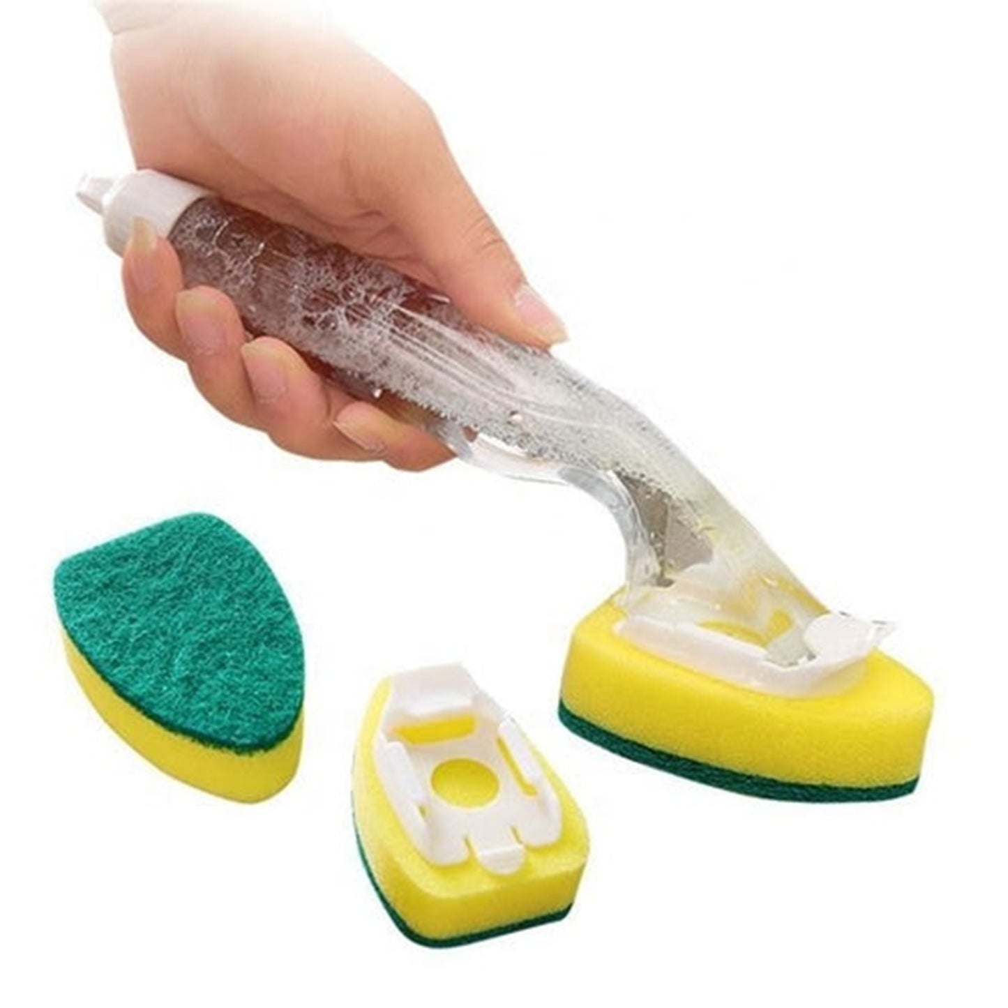 5Pcs Kitchen Soap Dispenser Sponge Brush with Handle Set-1 Handle+5 Sponge