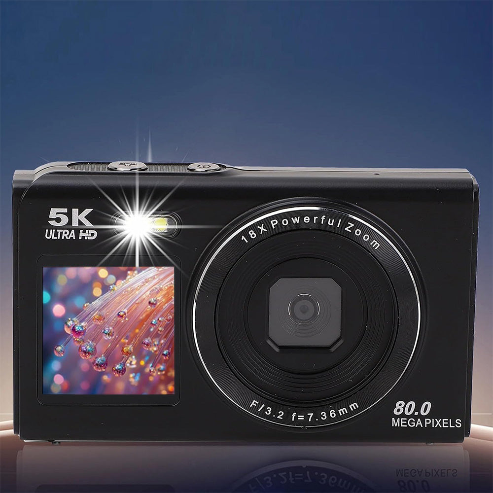 5K HD Dual Screen Digital Camera Point and Shoot Selfie Camera with LED Fill Light