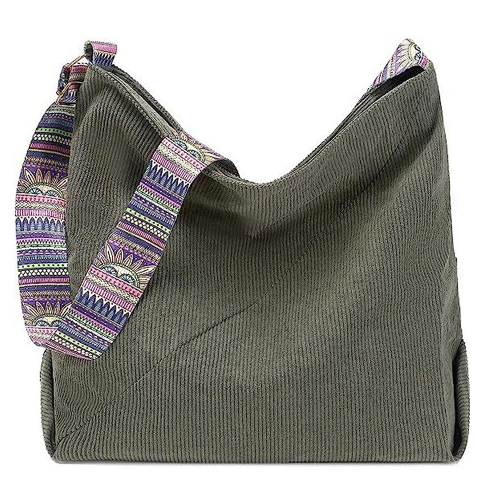 Large Capacity Corduroy Tote Bag with Adjustable Strap for Women