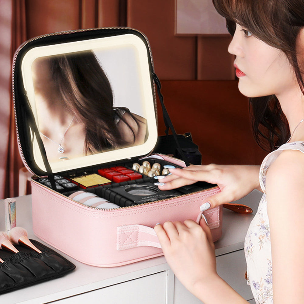 Portable Travel Makeup Case with LED Light and Mirror