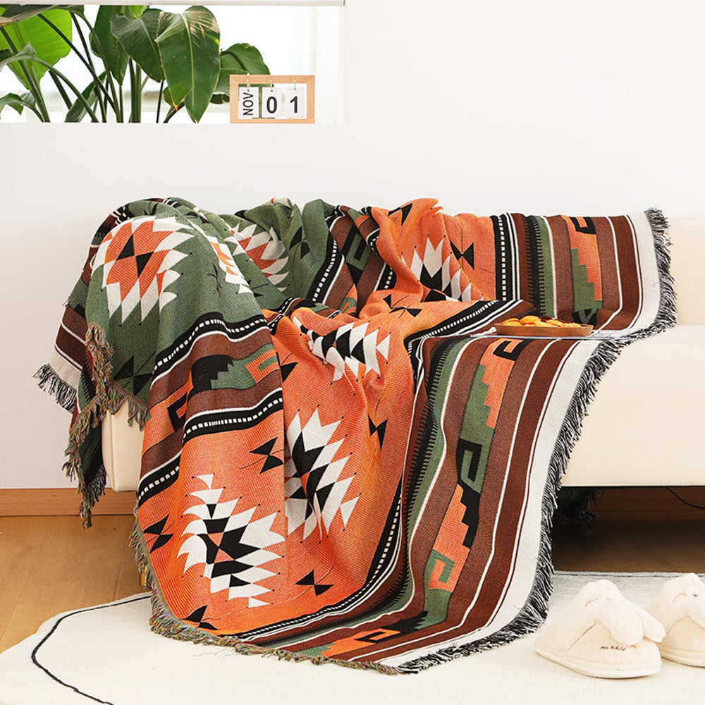 130x160cm Aztec Throw Blanket Bohemian Sofa Throw Blanket with Tassels