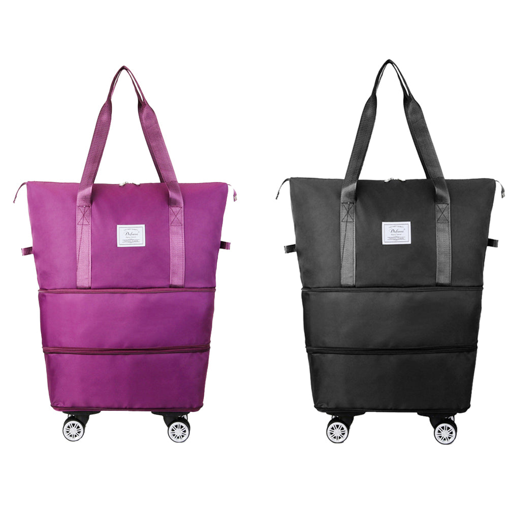 2Pcs Large-Capacity Expandable Carry on Luggage Bag with Wheels-Dark Purple and Black