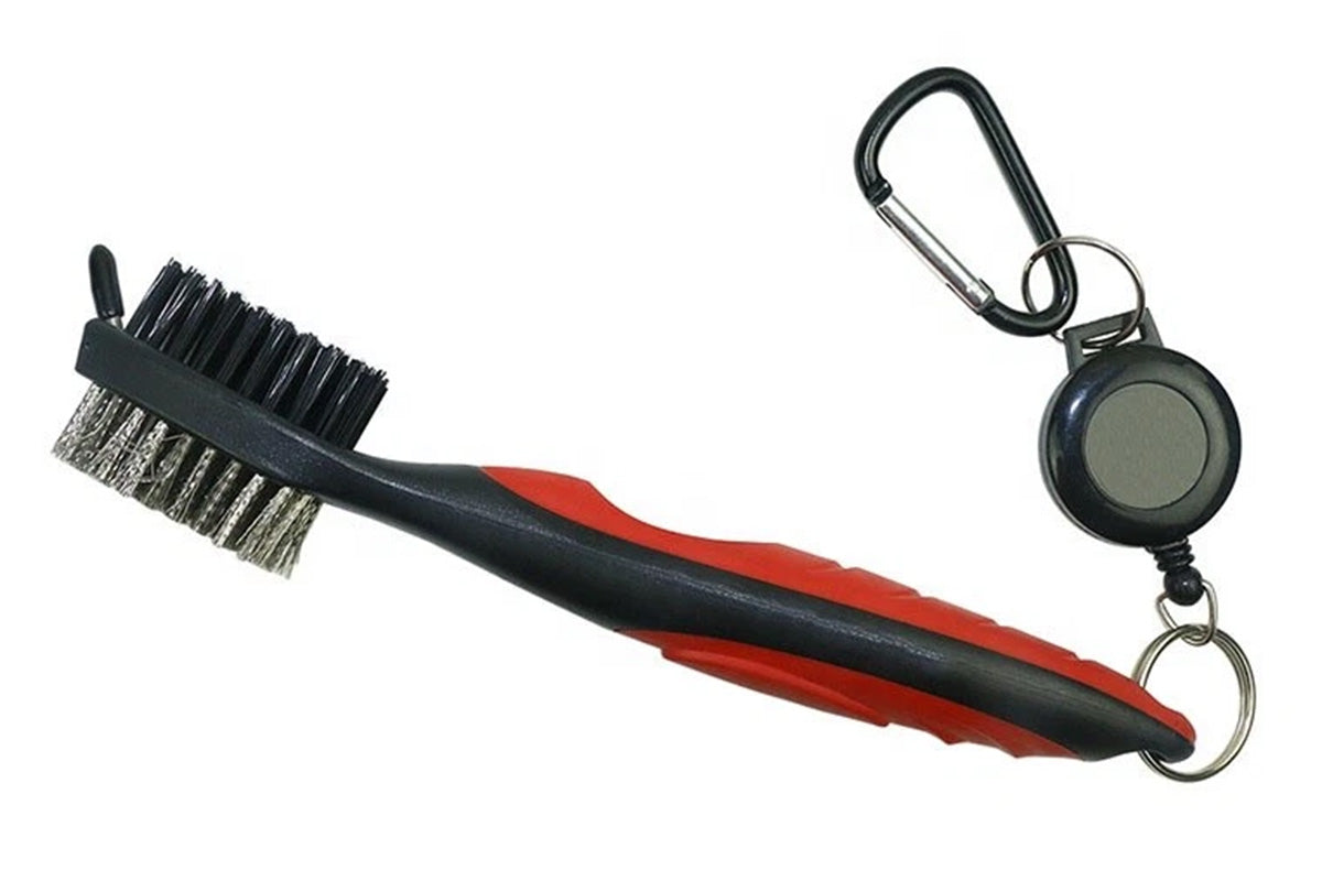 Dual Sided Golf Club Groove Cleaner Brush Tool with Retractable Carabiner