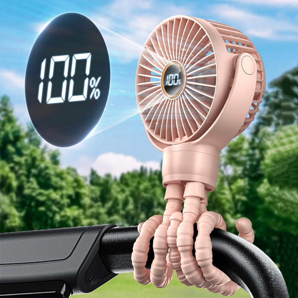 Portable Octopus Stroller Fan with Digital Display and 3 Speed Settings