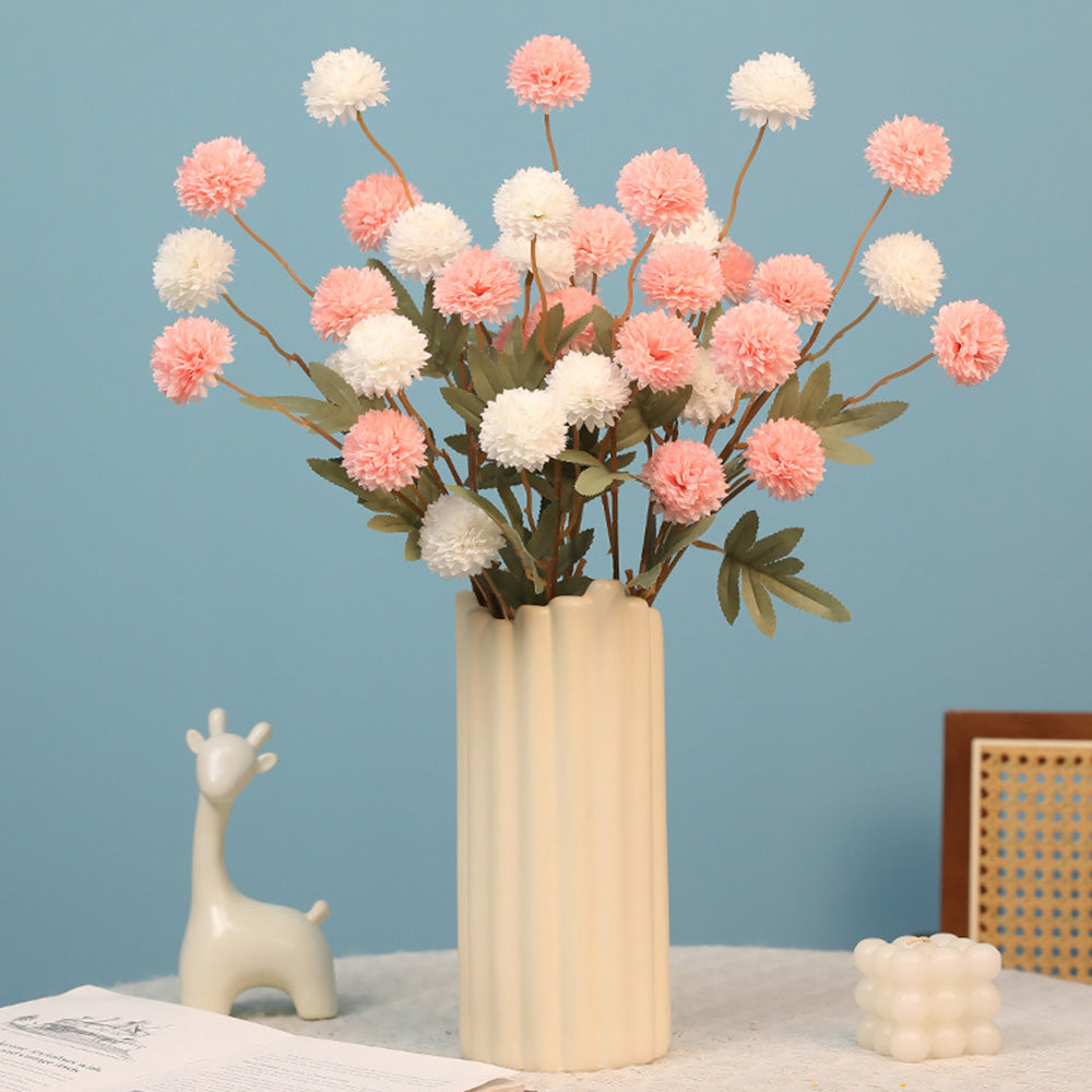5 Pack Stem Cloth Dandelion Ball Artificial Flowers with Bendable Stems
