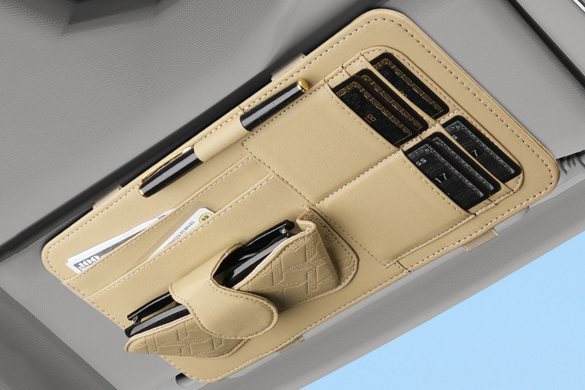 Car Sun Visor Organizer with Card Slots Sunglasses Holder Auto Interior Accessories Storage Holder with Tickets Slots