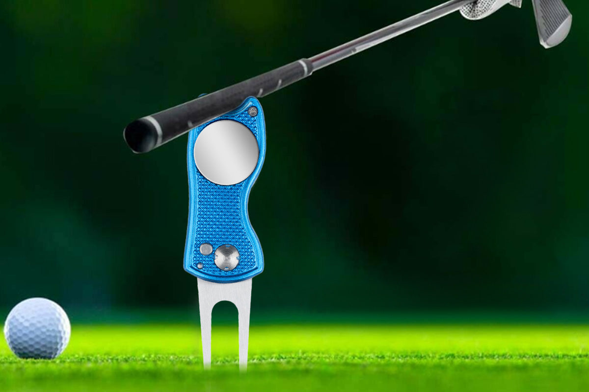 2PCS Golf Divot Repair Tool Putt Alignment Ball Marker Pop-up Fork Tine