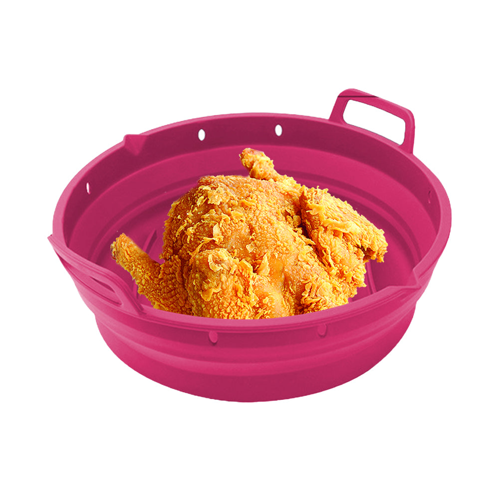 Reusable Foldable Round Silicone Air Fryer Baking Tray with Handles