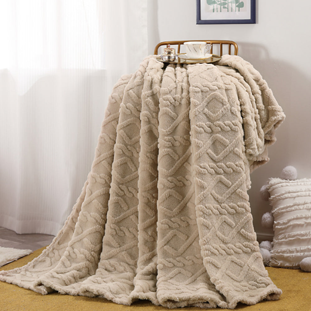 2Pcs Soft Warm Reversible Faux Long Plush Blanket