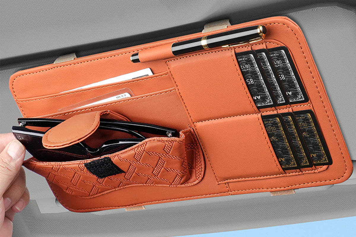 Car Sun Visor Organizer with Card Slots Sunglasses Holder Auto Interior Accessories Storage Holder with Tickets Slots