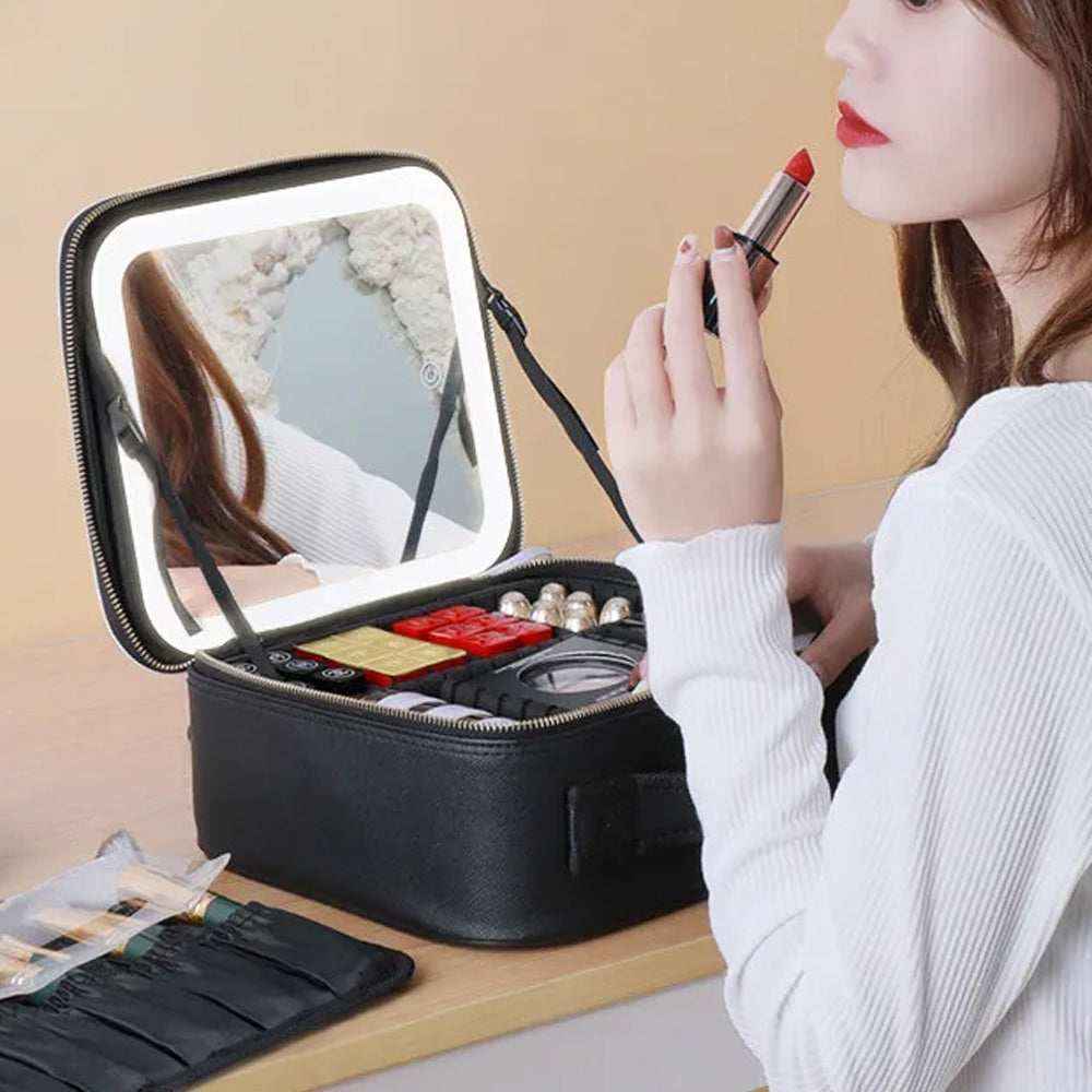 Portable Travel Makeup Case with LED Light and Mirror