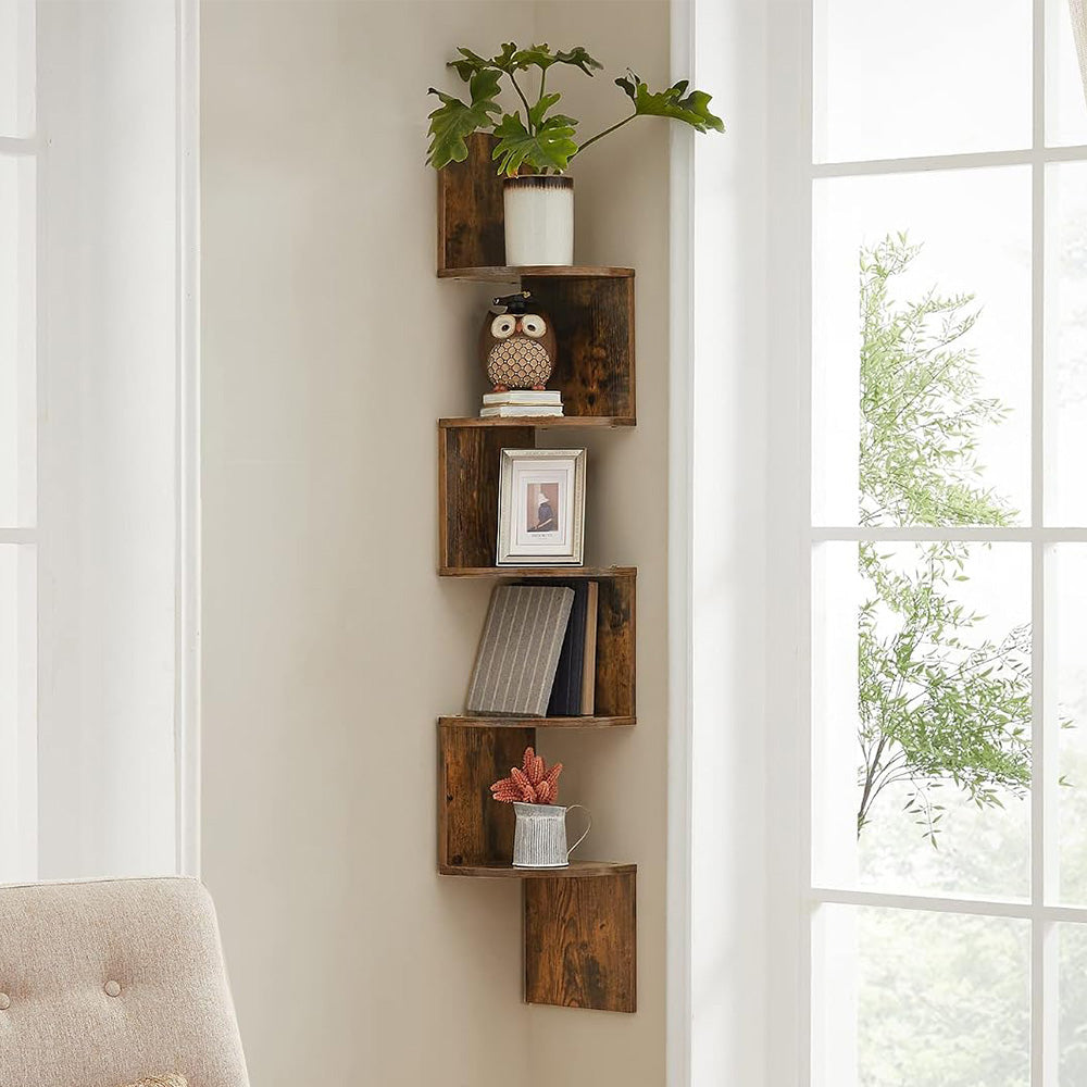 5 Tier Large Zigzag Corner Wall Mounted DVD CD Storage Display Shelf