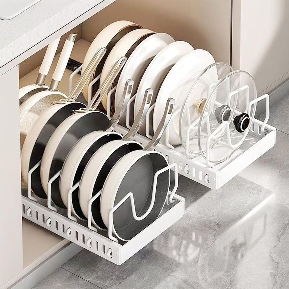 Pots and Pans Organizer Slide Out inside Cabinet Storage for Pot Lid Bakeware