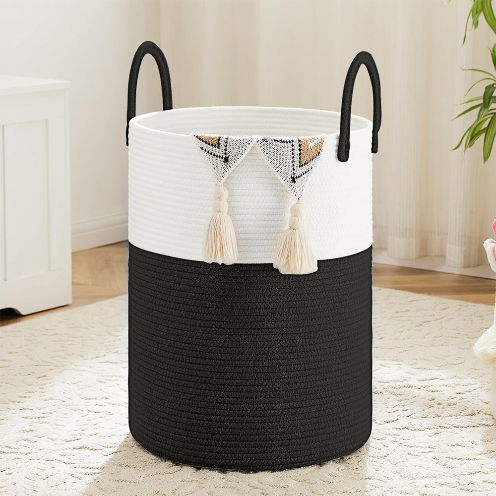 Large Woven Laundry Basket Cotton Rope Hamper for Laundry Toys & Blankets