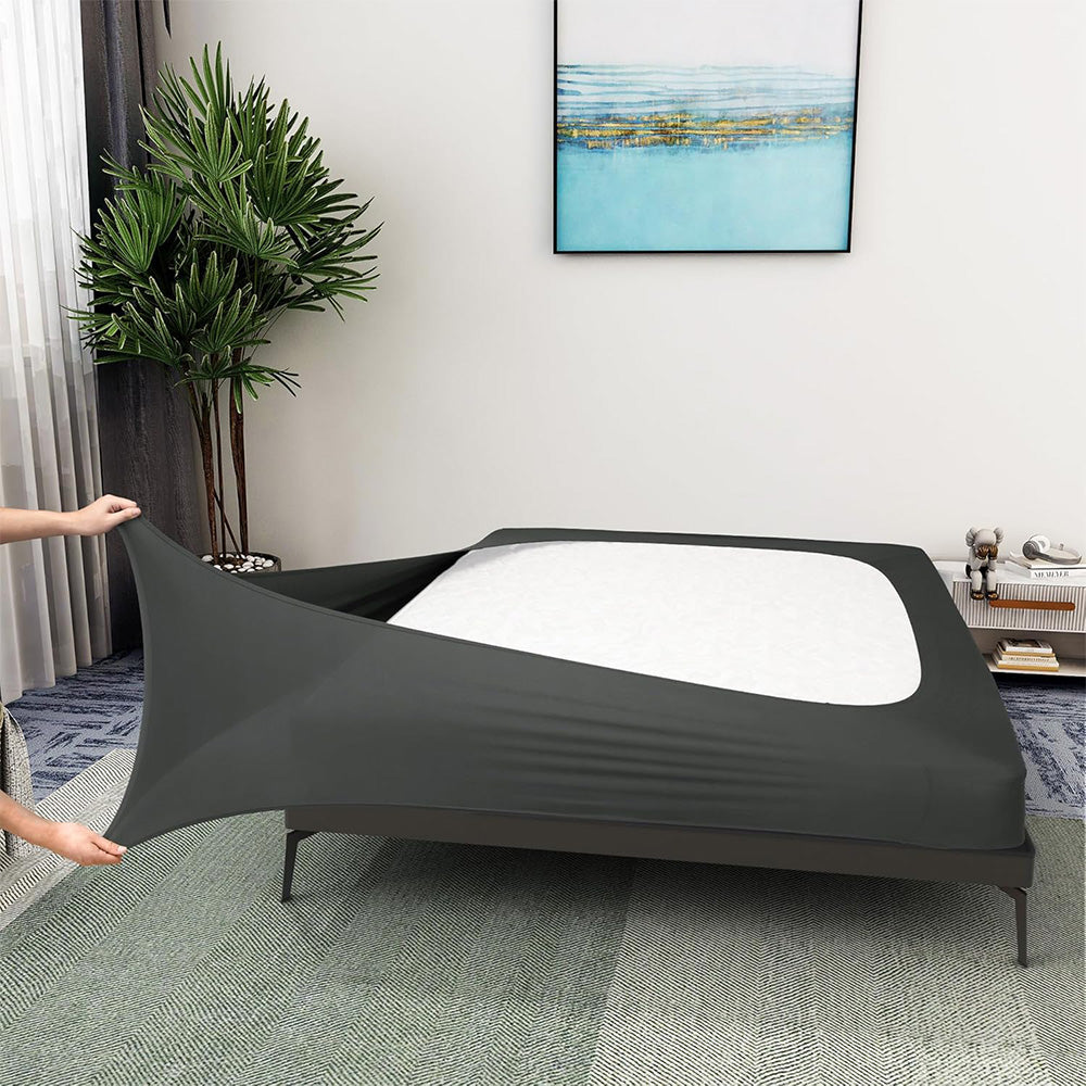 Elastic Box Spring Cover Stretchy Wrap Around 4 Sides Bed Skirt for Hotel Home