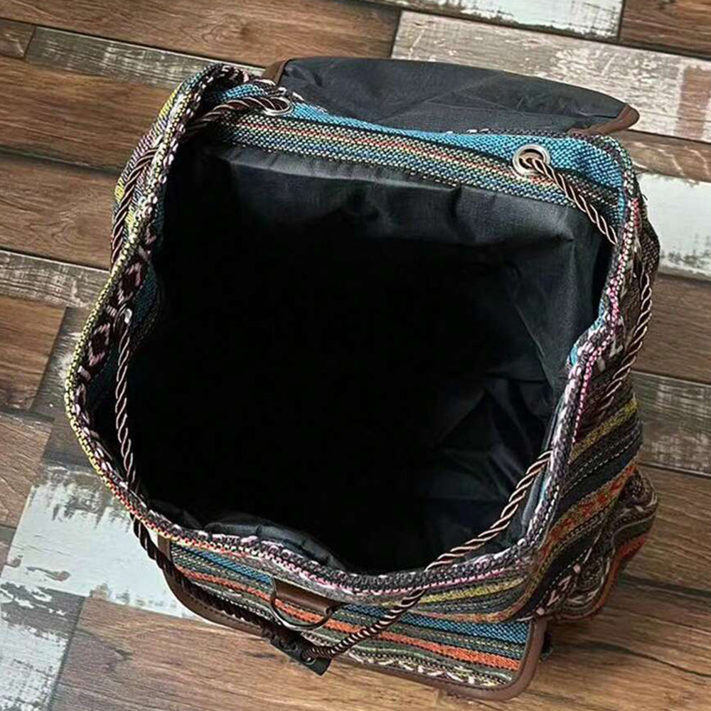 Boho Style Flap Drawstring Backpack