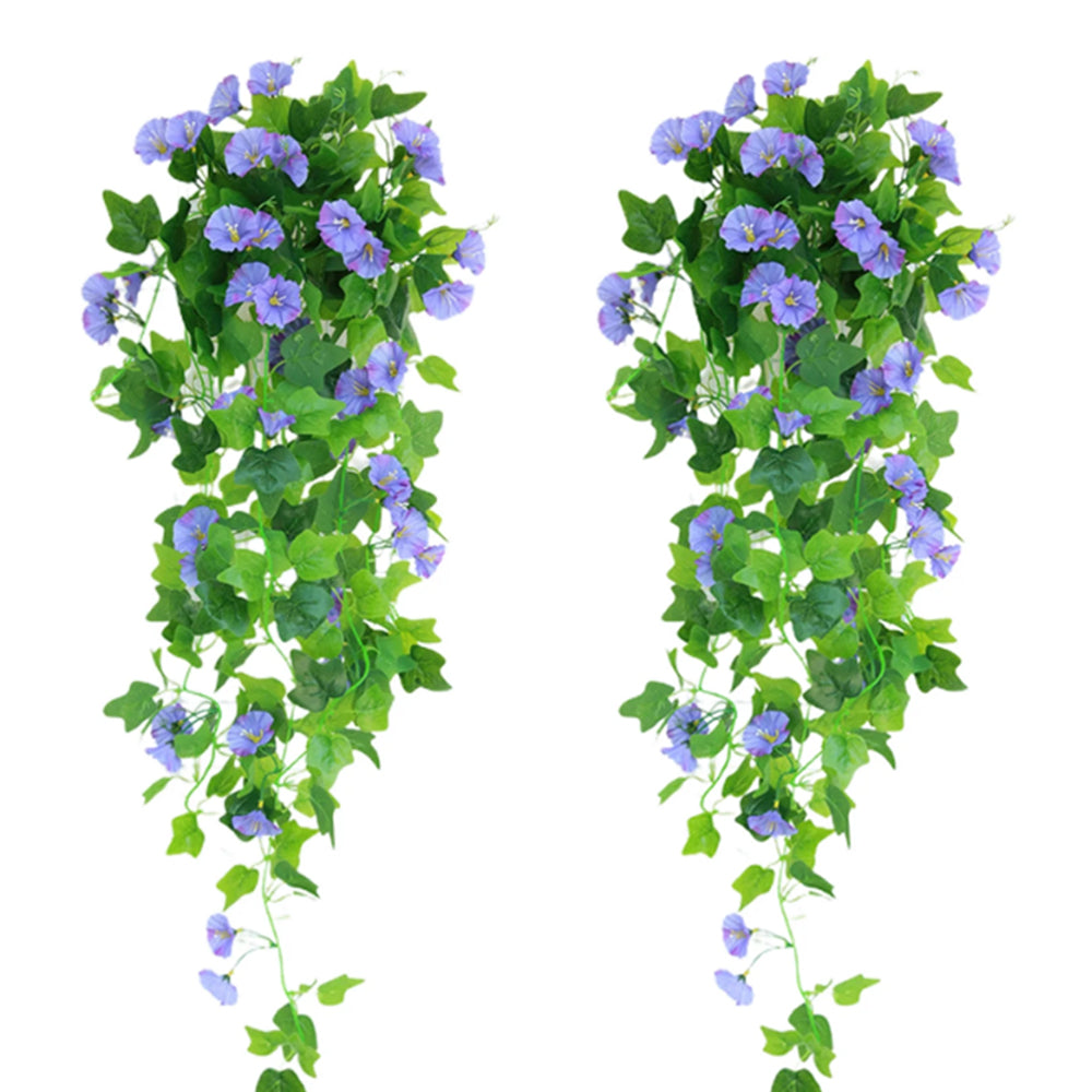 2Pcs Artificial Morning Glory Vine Hanging Plant for Wall Decor