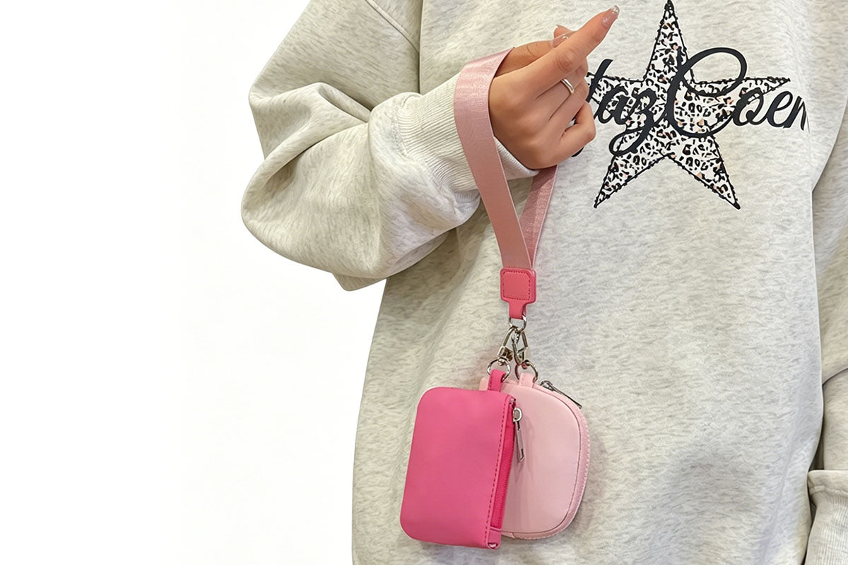 2-In-1 Dual-Pouch Wristlet Zipper Pouch Set Wallet Coin Purse Card Holder