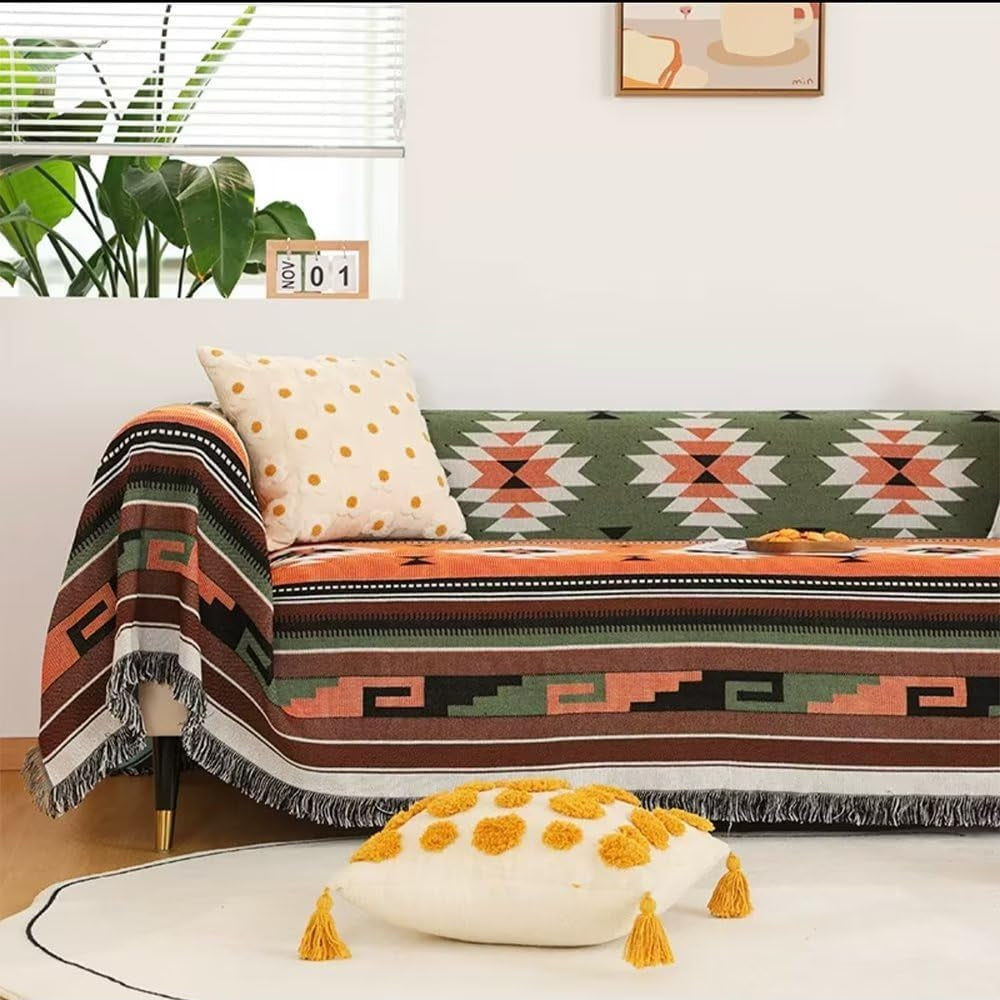 130x160cm Aztec Throw Blanket Bohemian Sofa Throw Blanket with Tassels