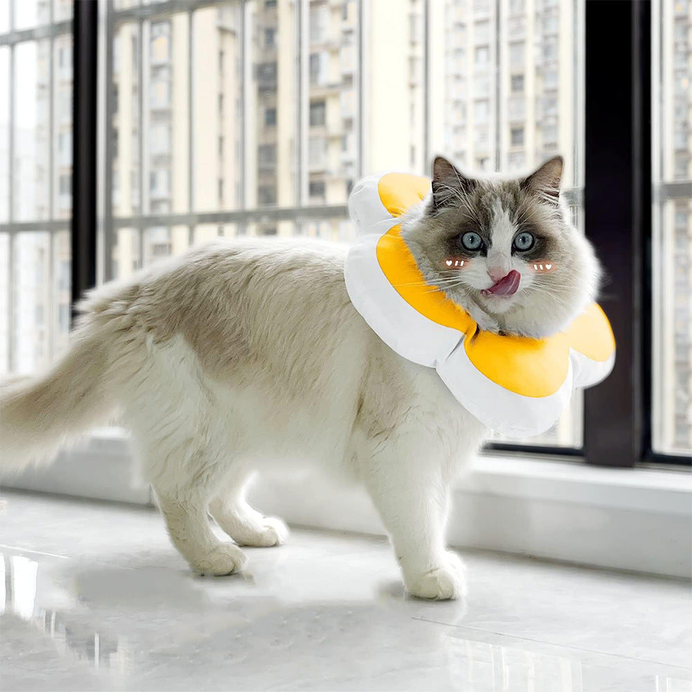 Cute Flower Cat Cone Collar Anti-Bite Lick Wound Healing Protective Neck Collar-Yellow