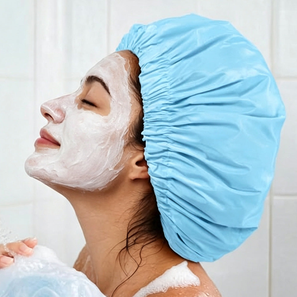 Reusable Water-Resistant Double-Layer Polyester and Satin Shower Cap for Women
