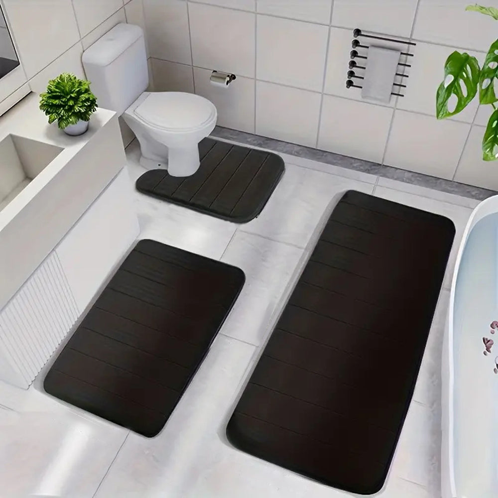 3Pcs Coral Fleece Bathroom Mat Anti Slip Toilet Rugs Fast Absorbent