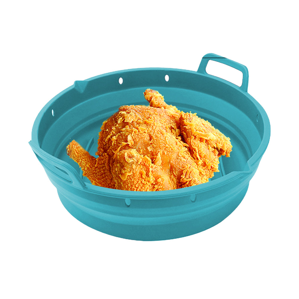 Reusable Foldable Round Silicone Air Fryer Baking Tray with Handles