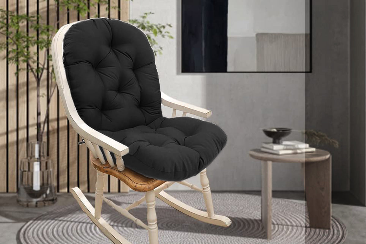 Solid Twill Swivel Rocker Chair Cushion High Back Water Resistant Pad-Black